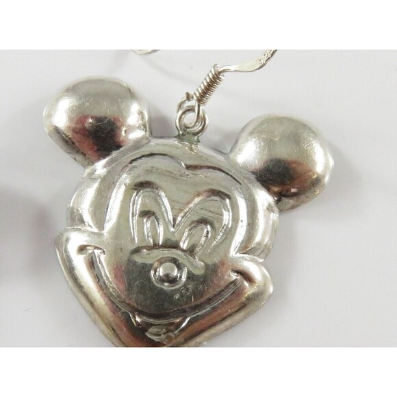 Mickey Mouse Head Repousse Sterling Silver 1" Drop Fishhook Earrings - Picture 4 of 6